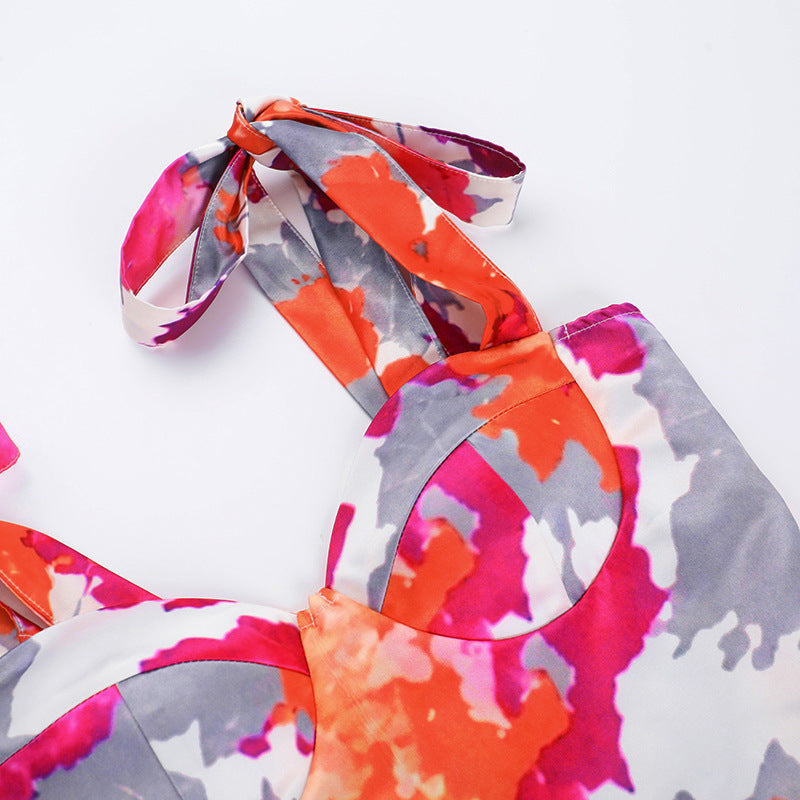 Chic Slim Waist Printed A-Line Summer Short Dress 12