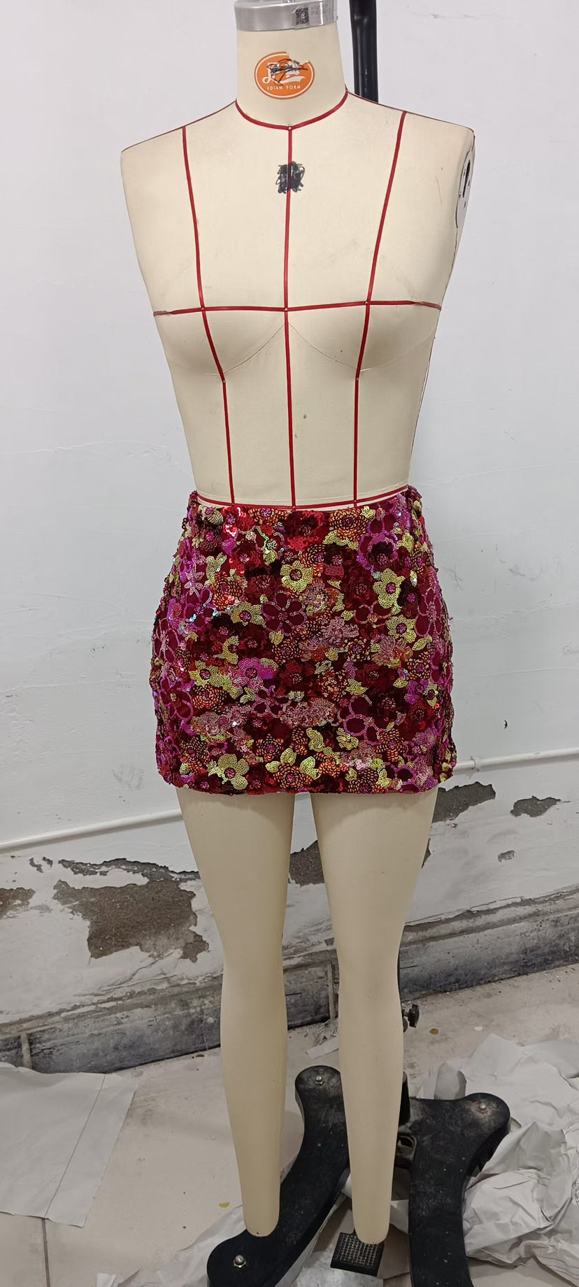 Slim Fit Holidays Style Print Sequin Short Skirt 6