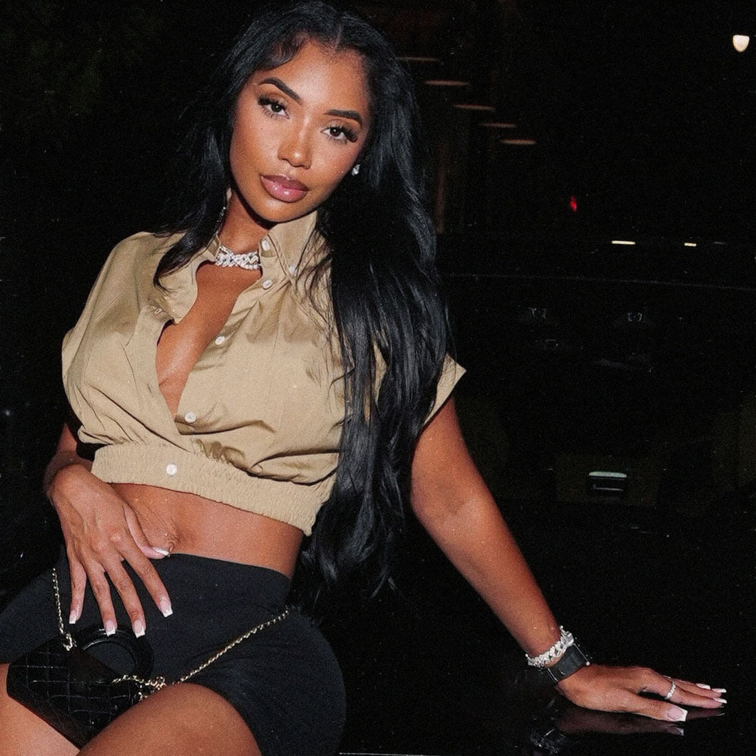 Women Summer Rolled-Hem Short-Sleeve Crop Shirt and Solid Shorts Two-Piece Set 4