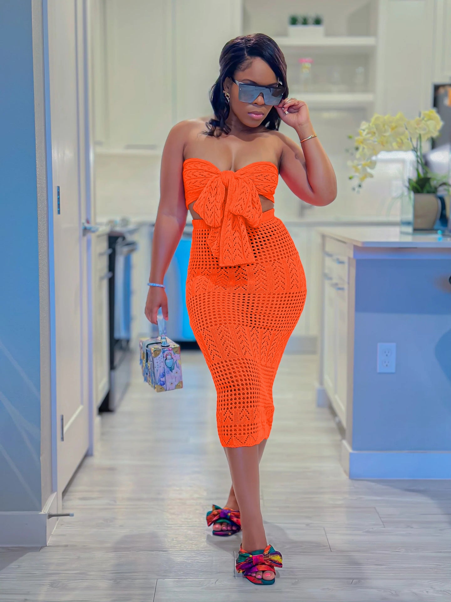 Women's Sexy Knitting Strapless Two Piece Skirt Set 7