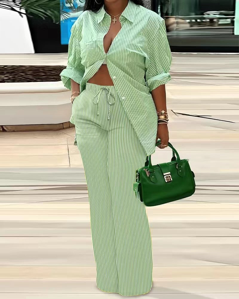 Women's Fashion Casual Print Long Sleeve Shirt Pants two piece Set 5