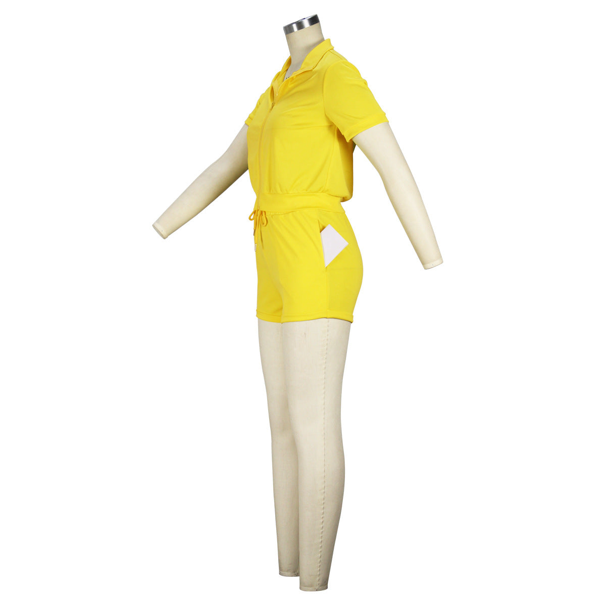 Spring Summer Fashion Sports Two-piece Women's Short Sleeve Zipper Top Shorts Set 36