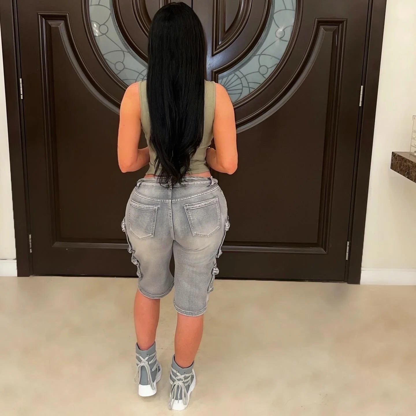 Women Summer Loose Casual Large Pocket Washed Shorts 5