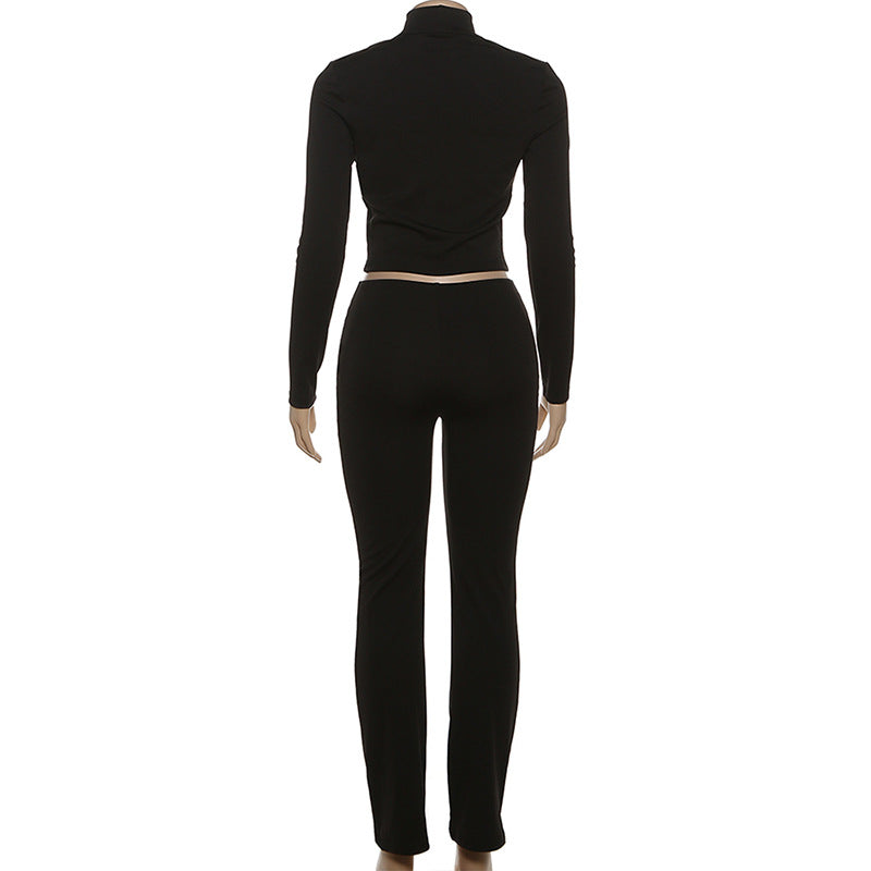 Women Autumn Hollow-Neck Long-Sleeved Top and Pants Two-Piece Set 5