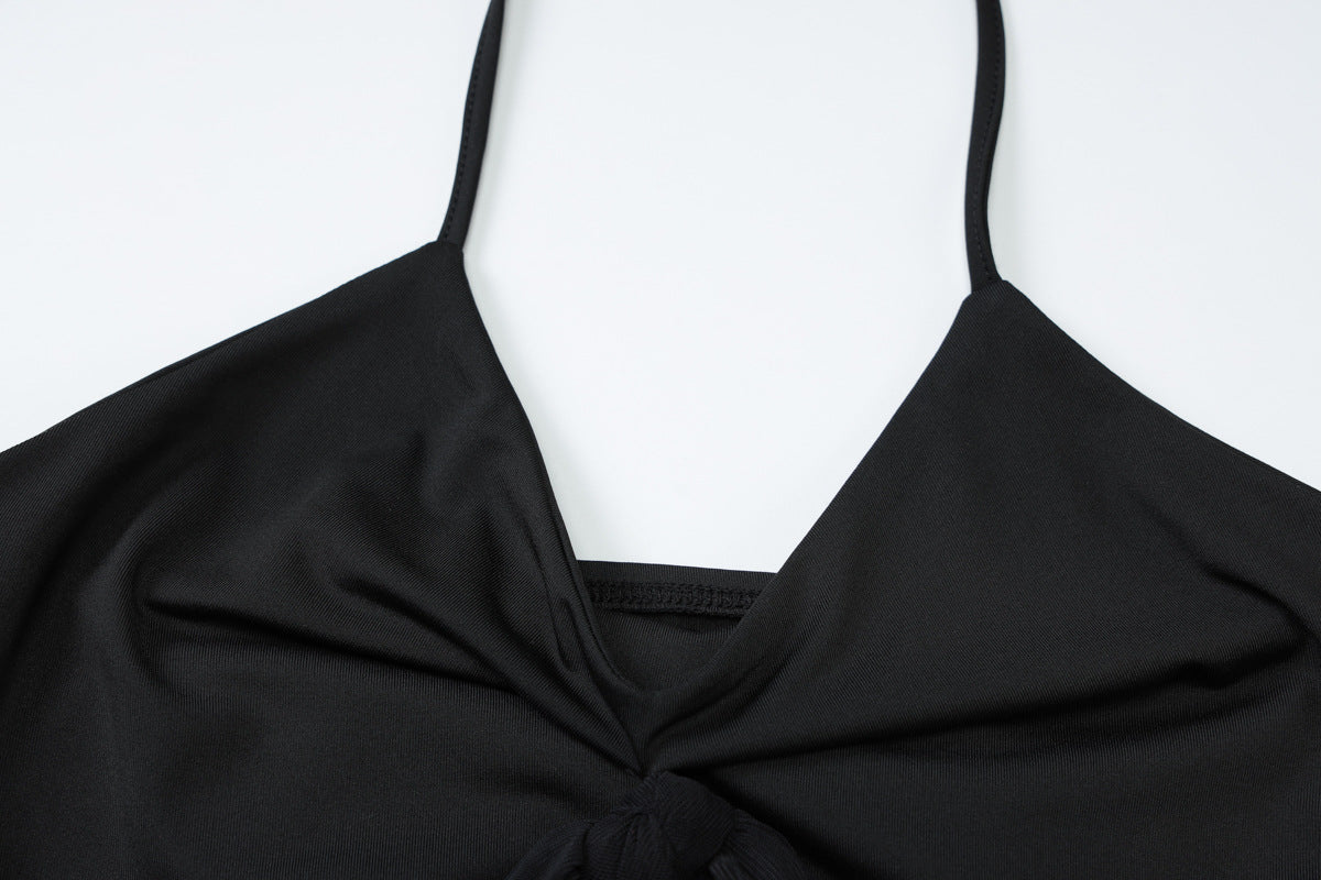 Women's Summer Off-Shoulder Halter Neck Tie Mesh Patchwork Solid Long Dress 12