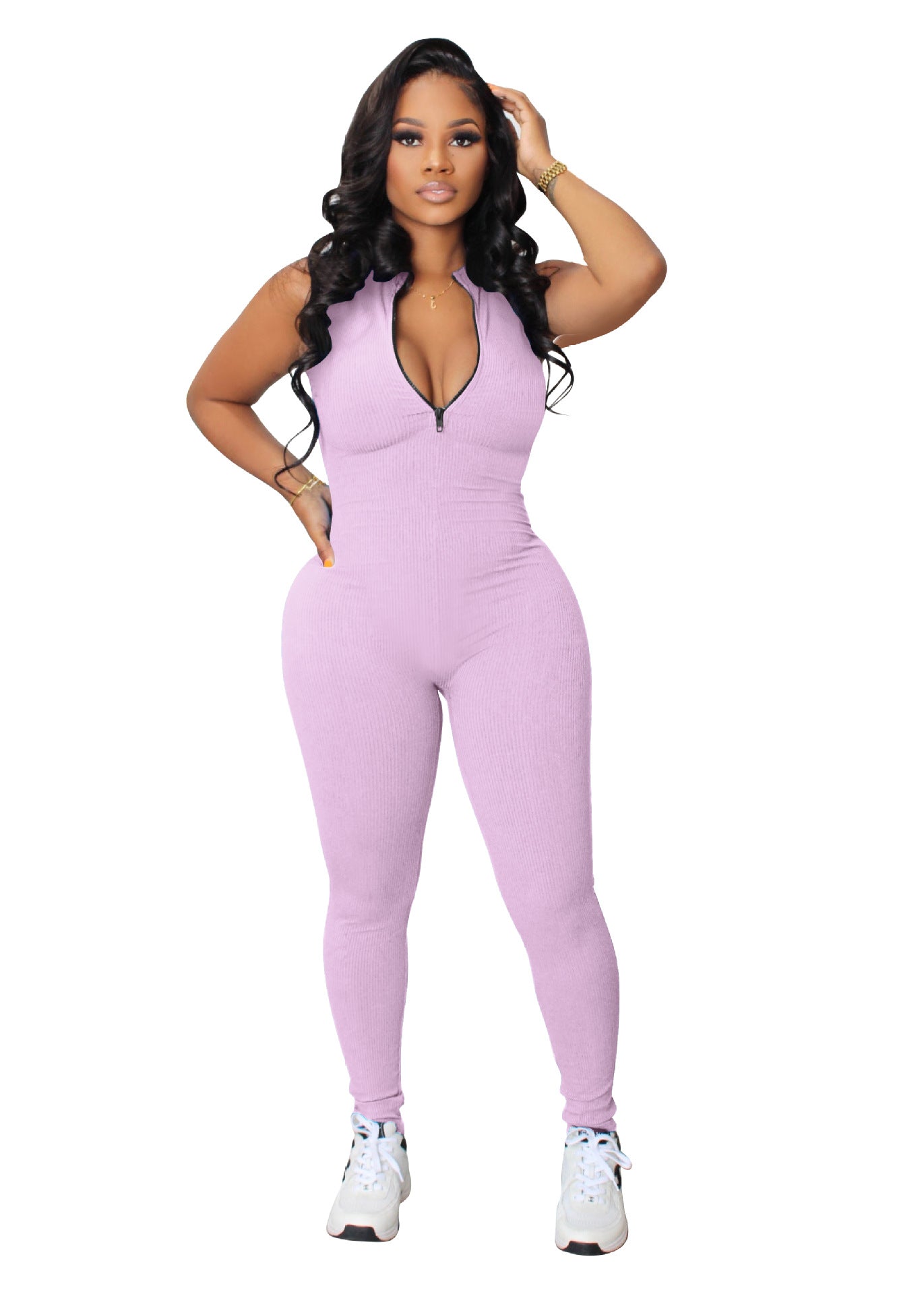 Women stretch zipper Jumpsuit 7