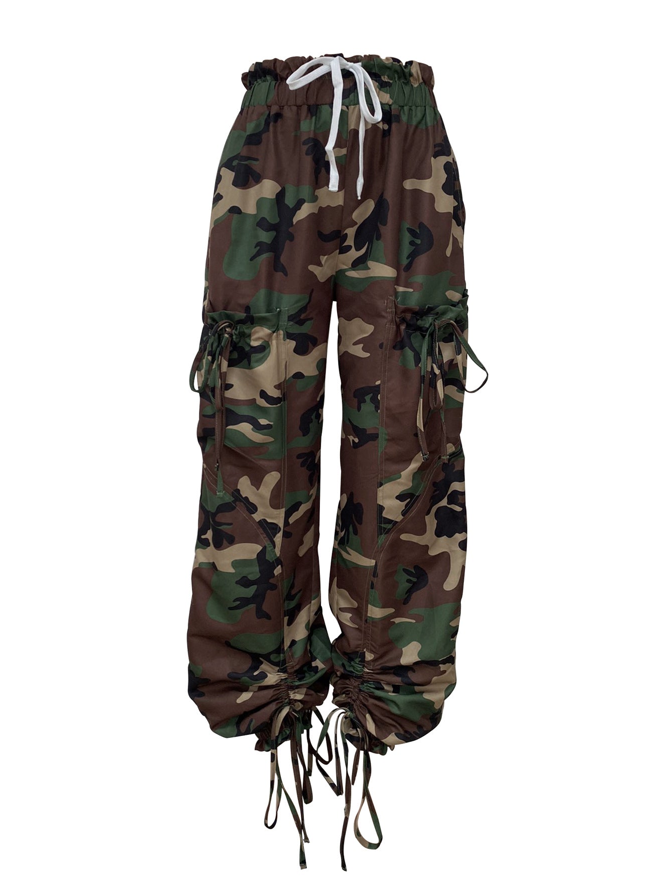 Women Camouflage Print Lace-Up Large Pocket Lantern Camouflage Pants 6