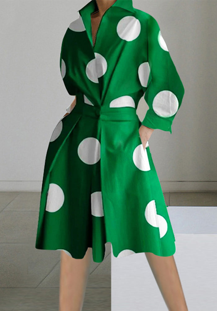 Women Autumn Long Sleeve V-Neck Printed Dress