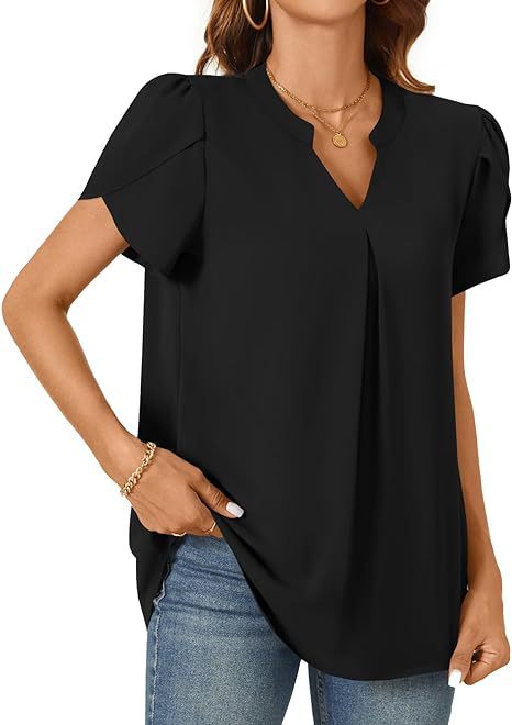 Women summer v-neck petal sleeve shirt 12