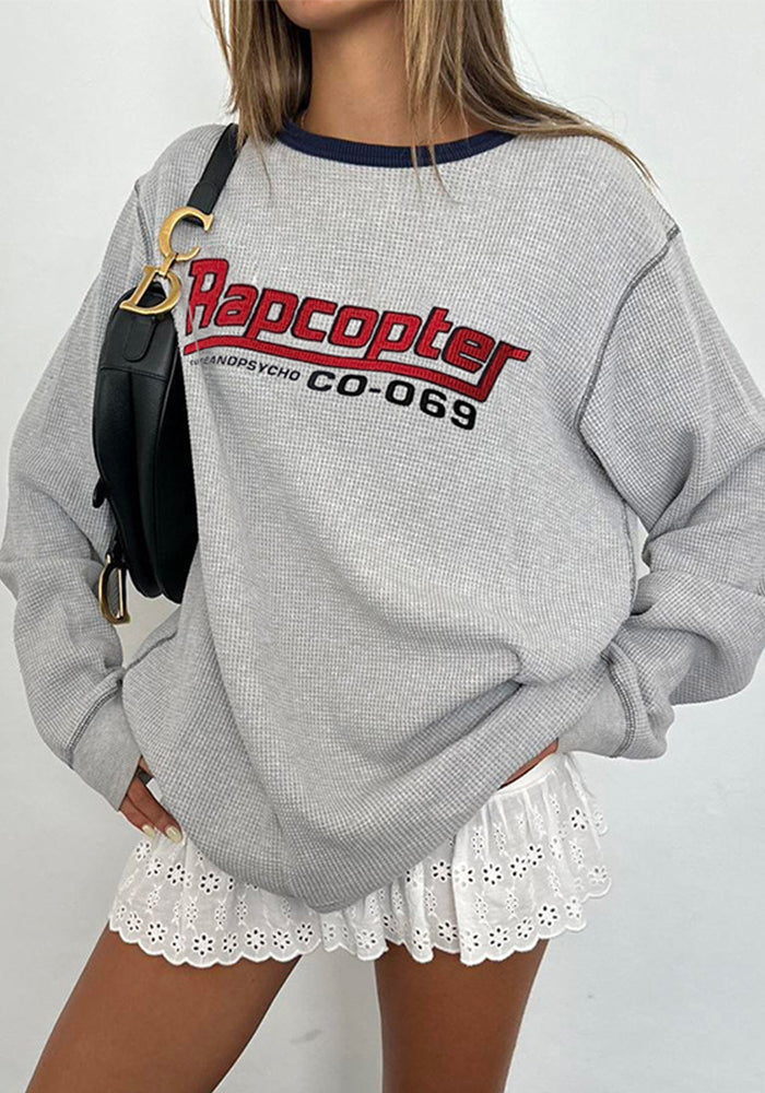 Women American Casual Letter Print Loose Hoodies Round Neck T-Shirt Top