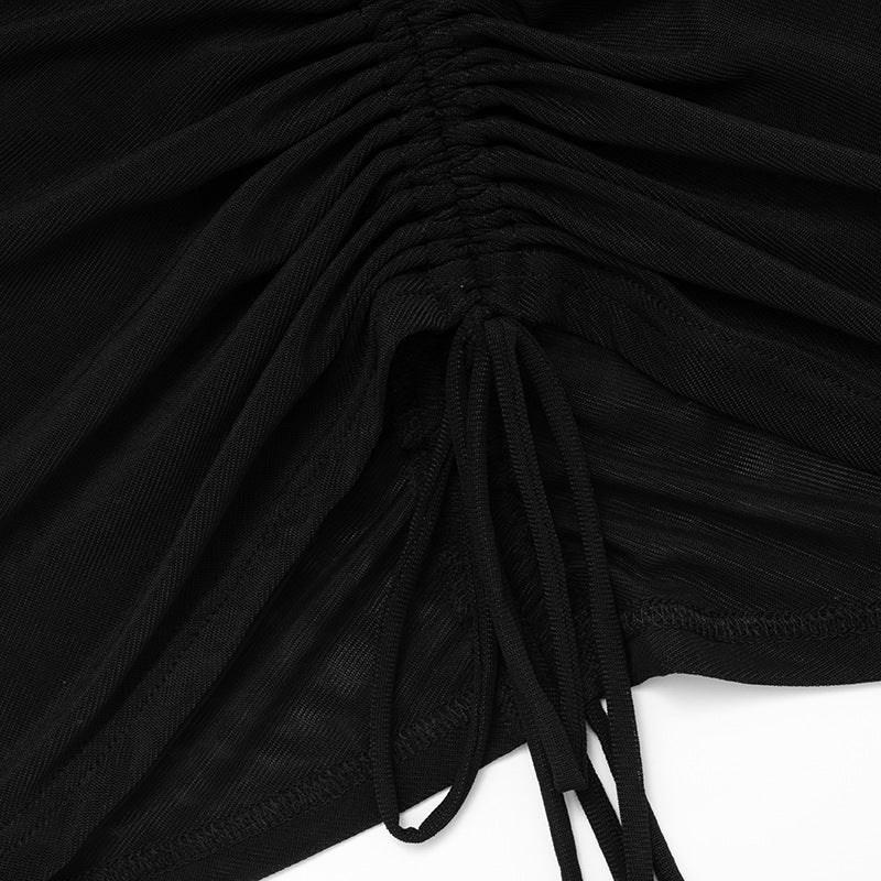 Women's Autumn Solid Color Sexy Off-Shoulder Short Sleeve Low Back Lace-Up Pleated Short Dress 26