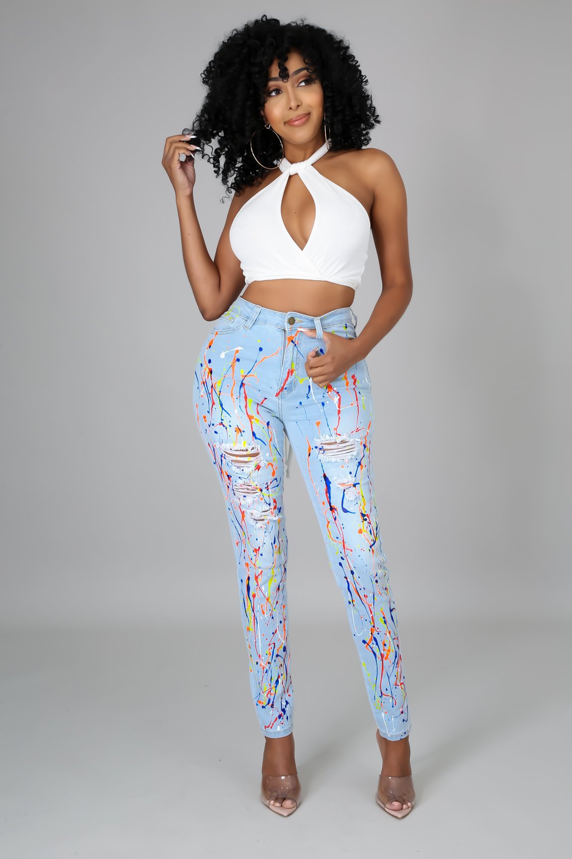 Women Ripped Denim Pants 4