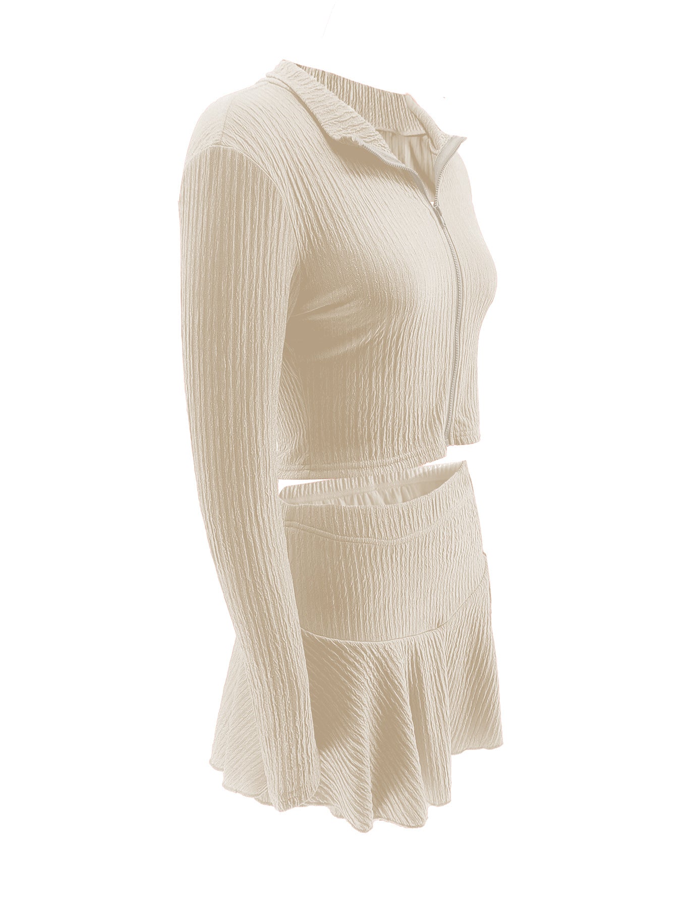 Women Solid Zippered Cropped Top Two-piece set with ruffled skirt 75
