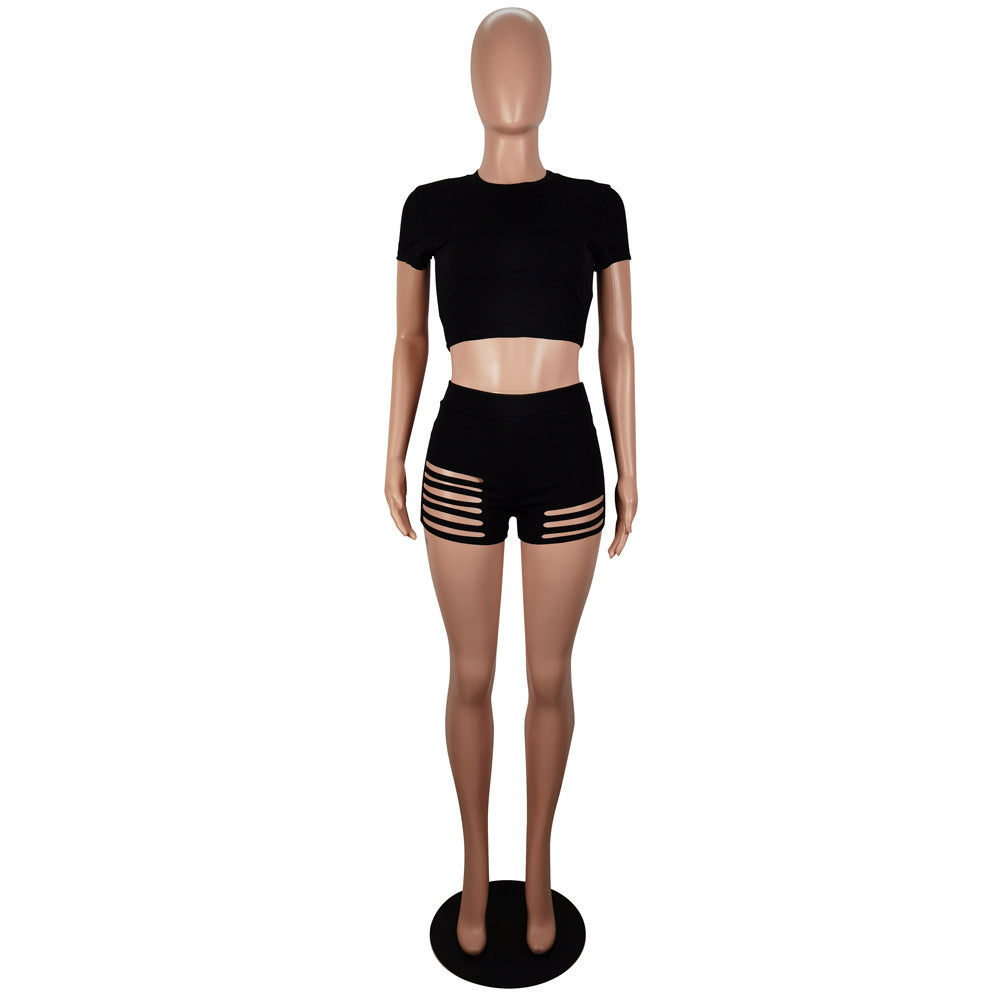 Women's Spring Summer Short Sleeve T-Shirt Shorts Set 9