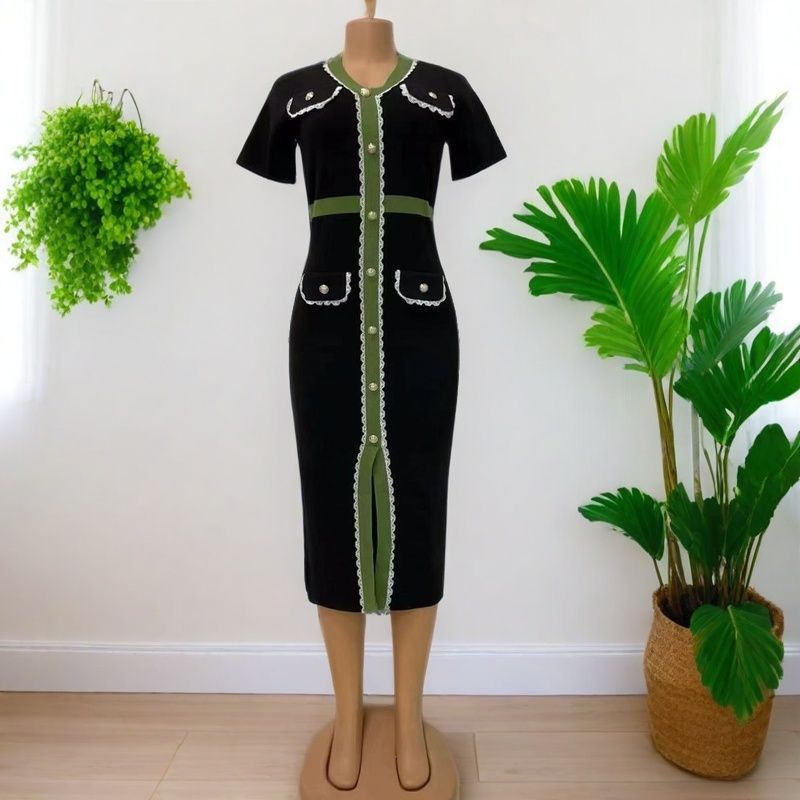 Women summer French fur beard Patchwork Bodycon Knitting dress 3