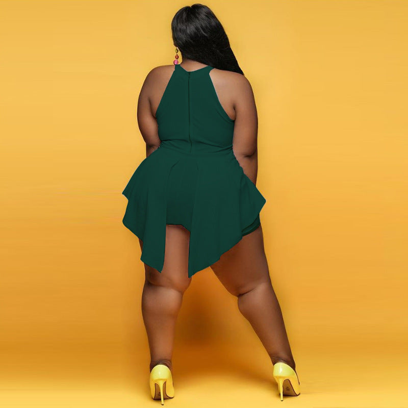 Spring Sexy Slim Plus Size Irregular Solid Color Sleeveless Fake Two-Piece Jumpsuit 13