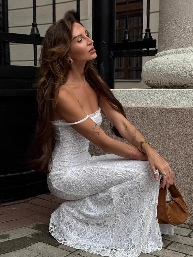 Women Summer Sexy Solid Mesh Patchwork Hollow Strap Dress 5