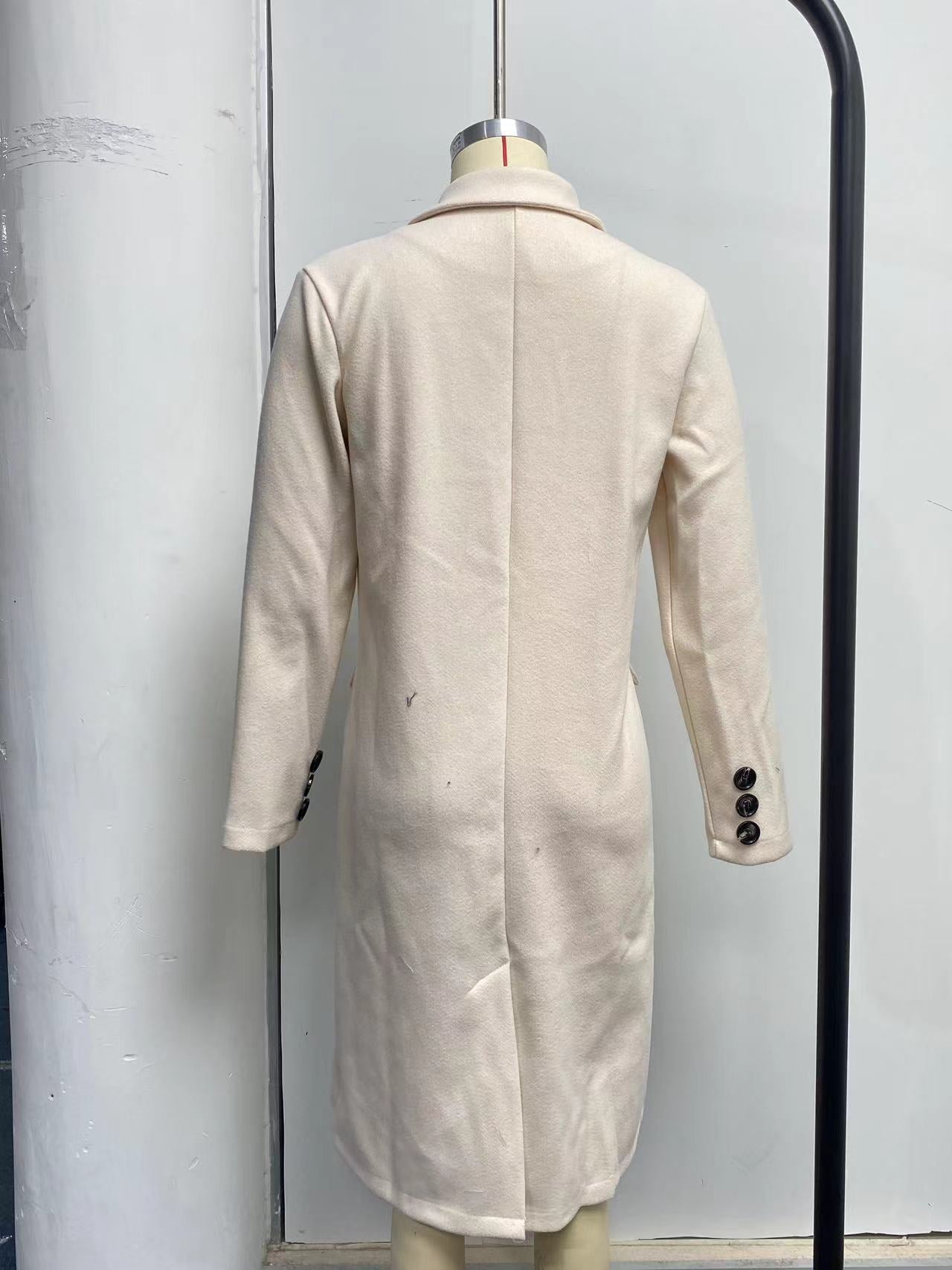 Women Solid Long Sleeve Double Breasted Pocket Coat 46