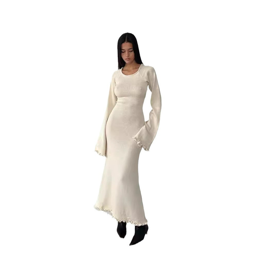 Women Sexy Backless Belt Bottom Sleeve Ruffle Edge Dress 9