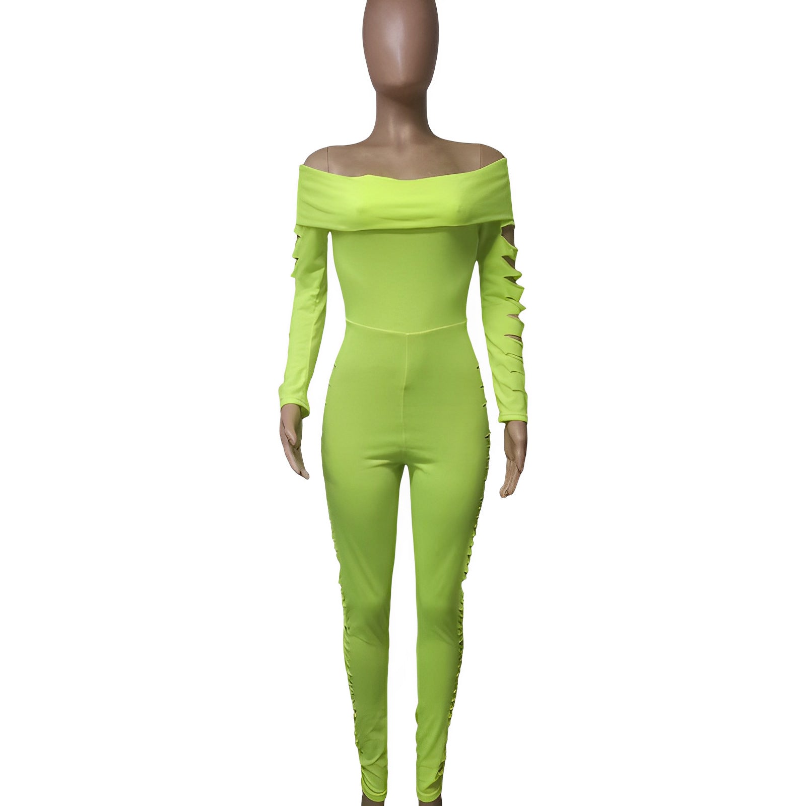 Women Off Shoulder long sleeve sexy Ripped Jumpsuit 11