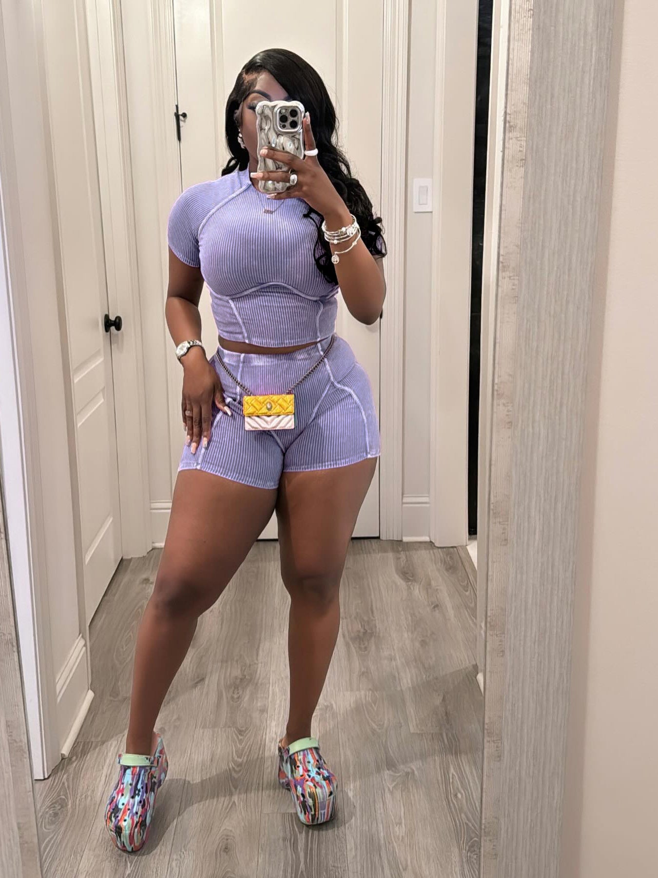 Women Fashion Ribbed Washed faded two-piece shorts set 3