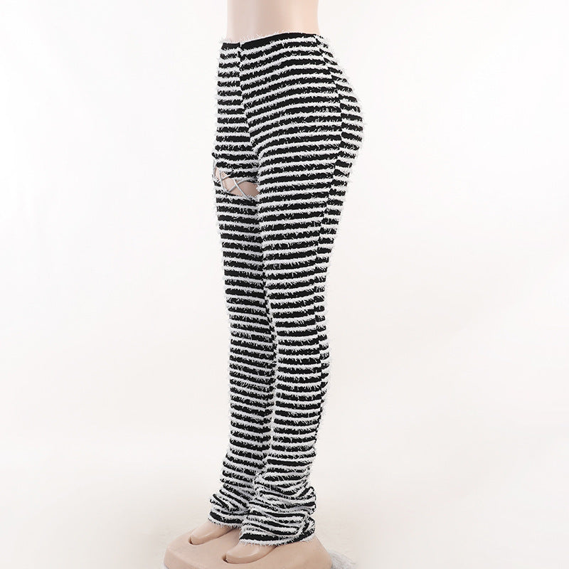 High-Waist Striped Patchwork Slim Fit Pants 7