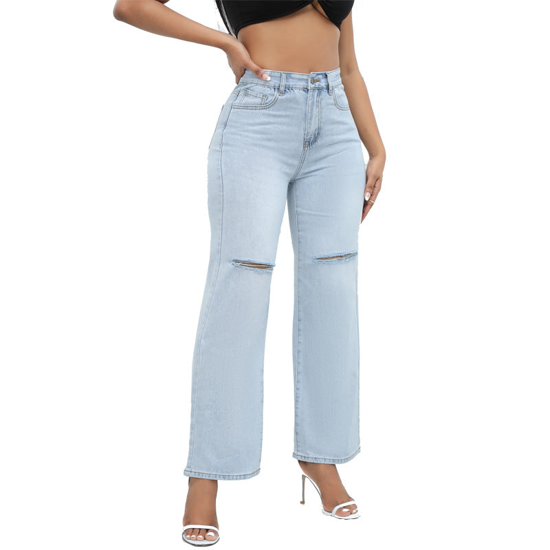 Jeans Blue Wide Leg Straight Denim Trousers 7