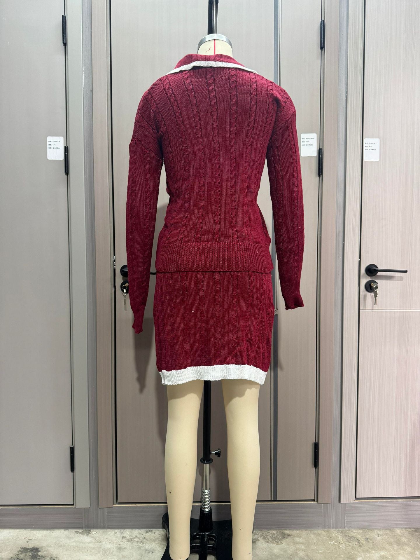 Women Knitting Long Sleeve Top and Skirt Two Piece Set 37