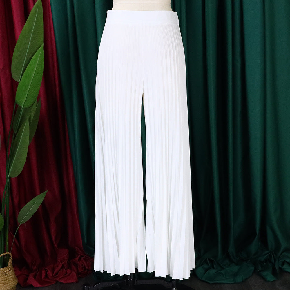Ladies Summer Fashion Chic Pleated Pants High Waist Wide Leg Pants 34