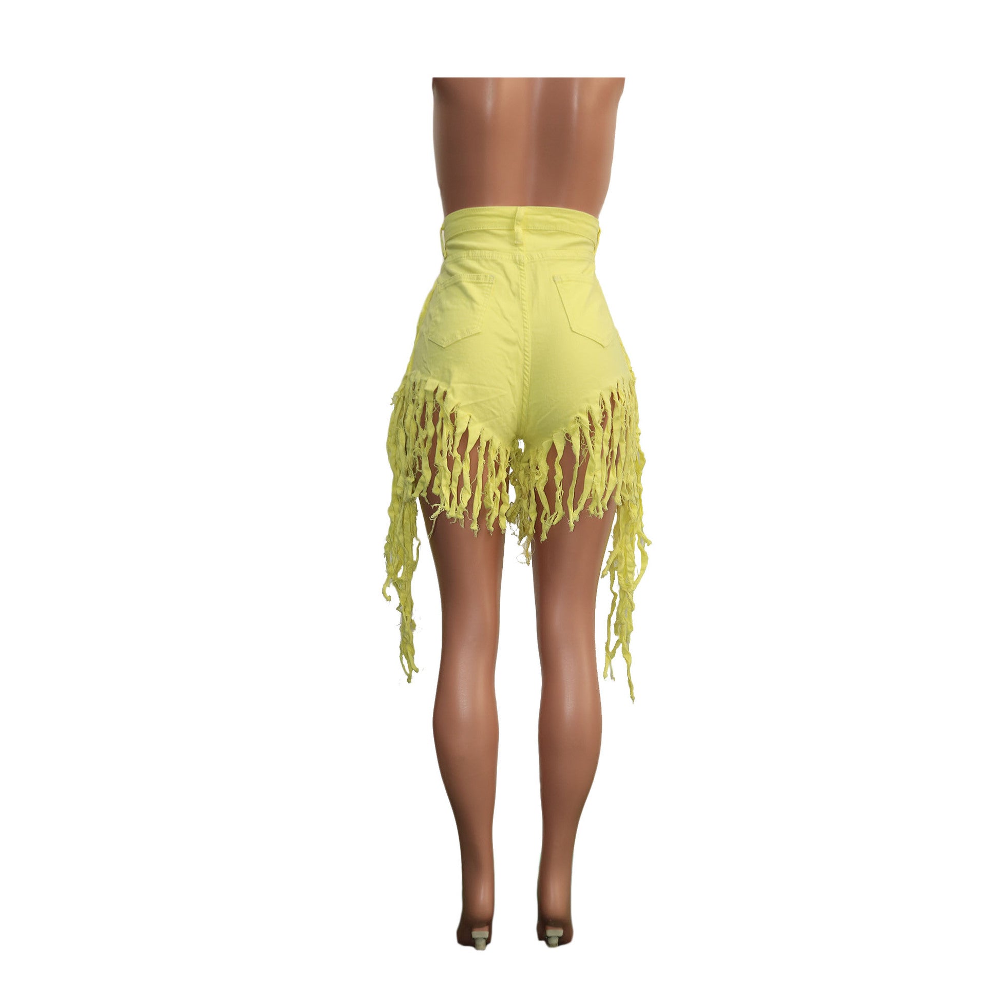 Women Ripped Tassel Denim Shorts 30