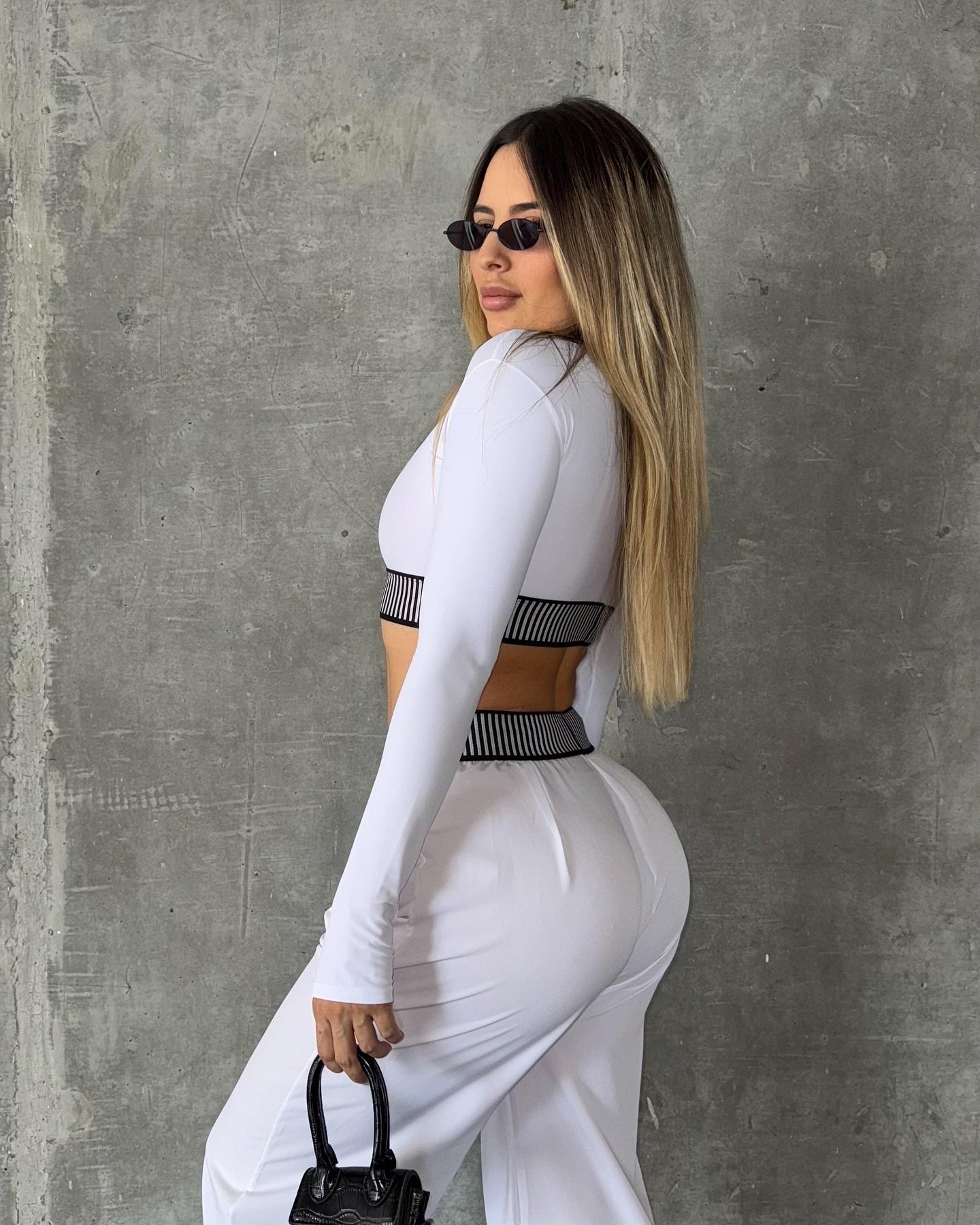 Women's Autumn Winter Fashion Long Sleeve Sexy Crop Top High Waist Loose Casual Straight Wide-Leg Pants Set 11