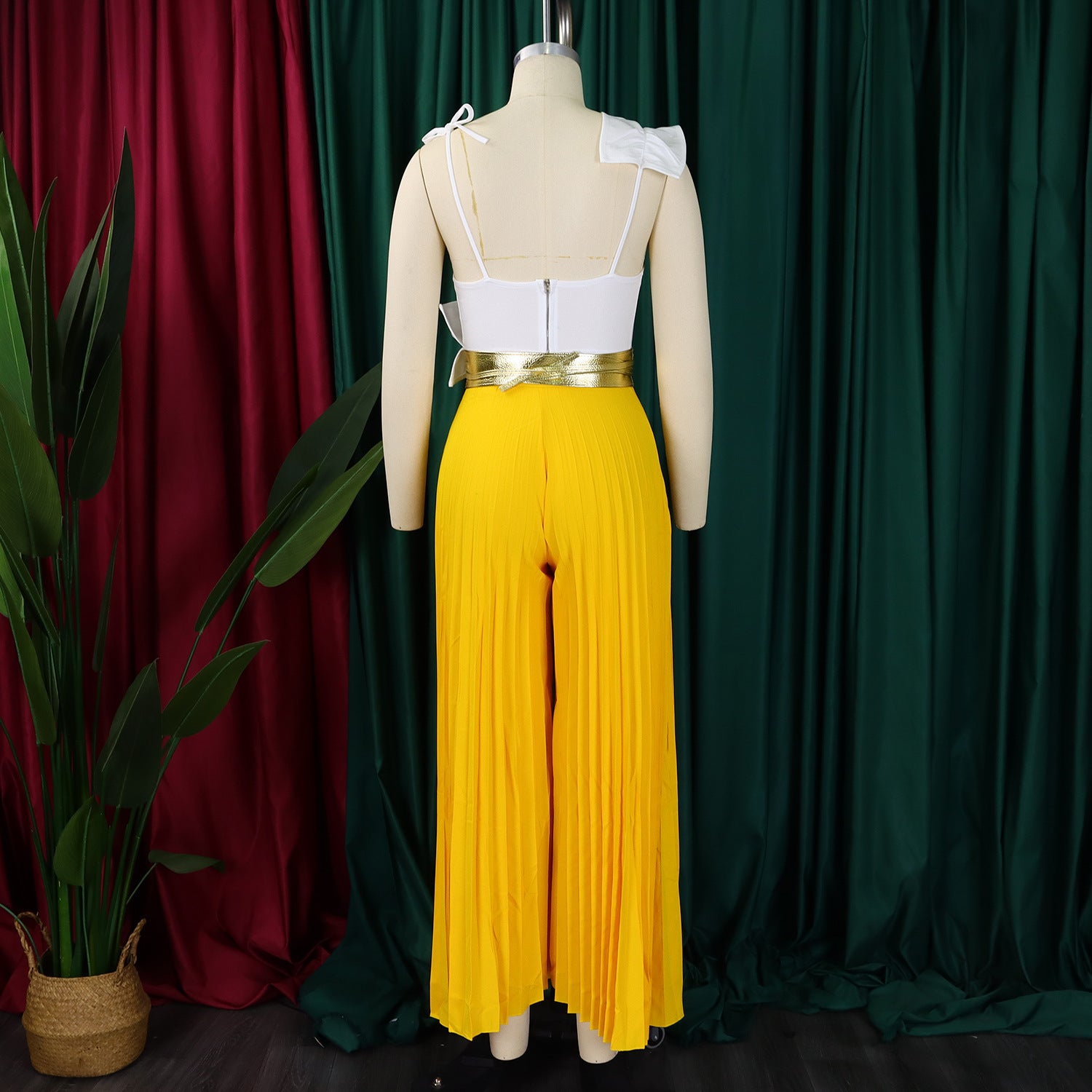 Women's Sexy Ruffle Sleeveless Top Wide Leg Pants Fashion Suit 13