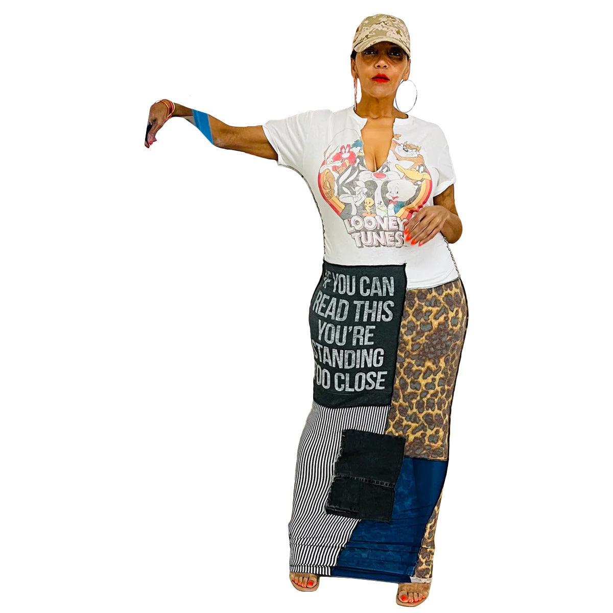 Women Printed Panel Short Sleeve Long Dress 9