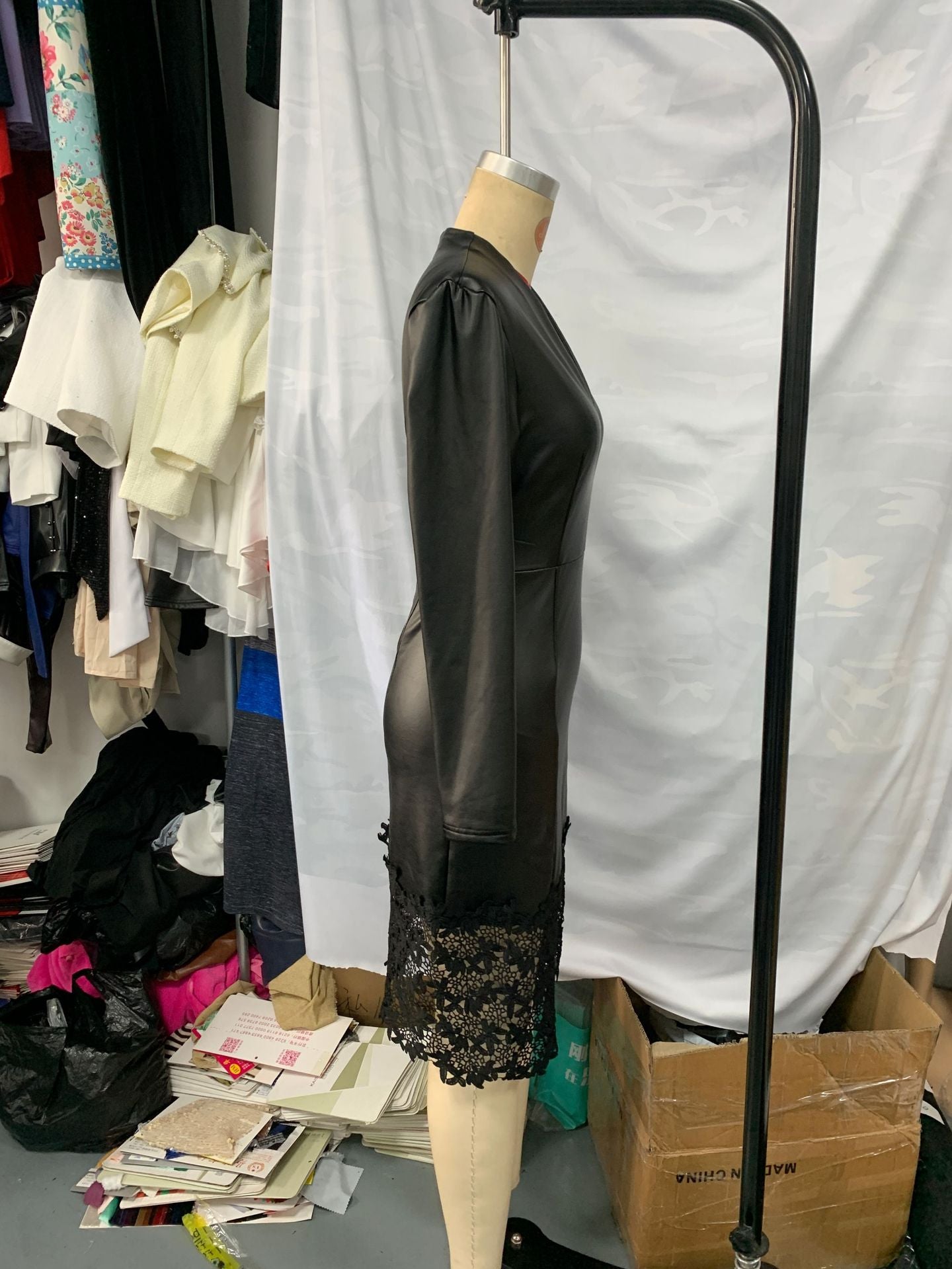 Women V-neck sexy PU-leather dress 4