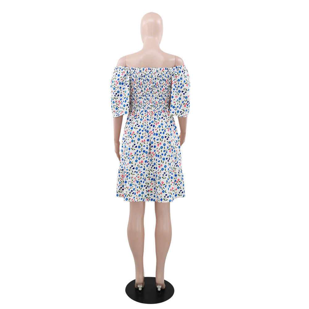 Women Floral V Neck Pleated Summer Dress 5