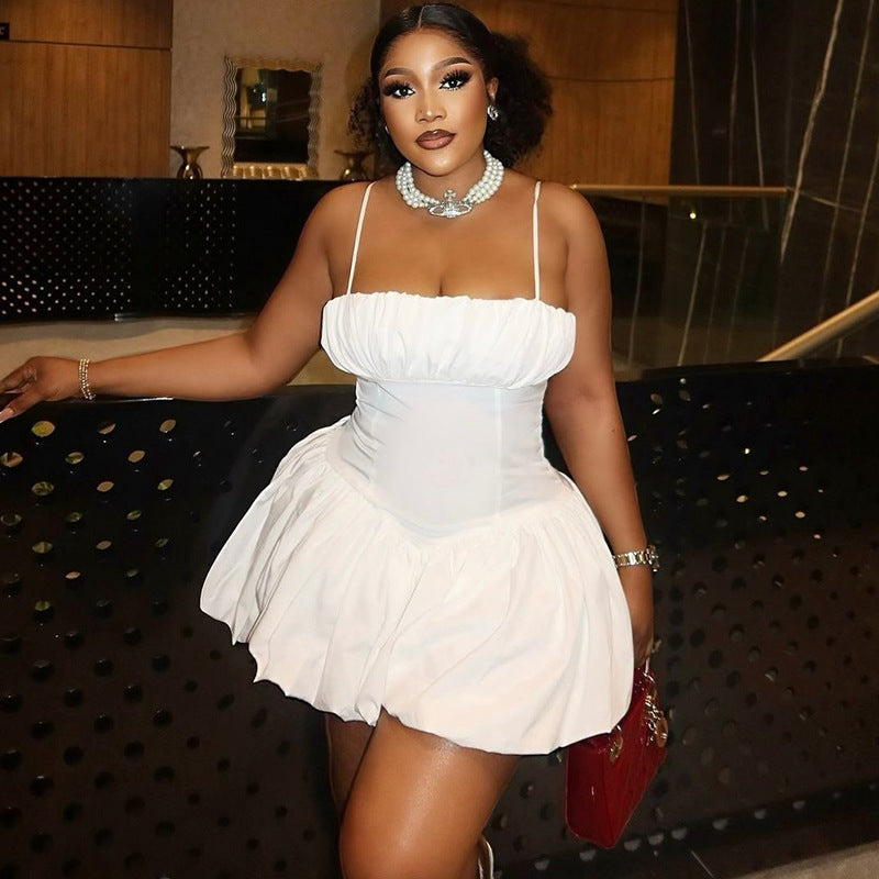 Fashion Solid Color Sexy Sleeveless Straps Slim Waist Short Bud Dress 6