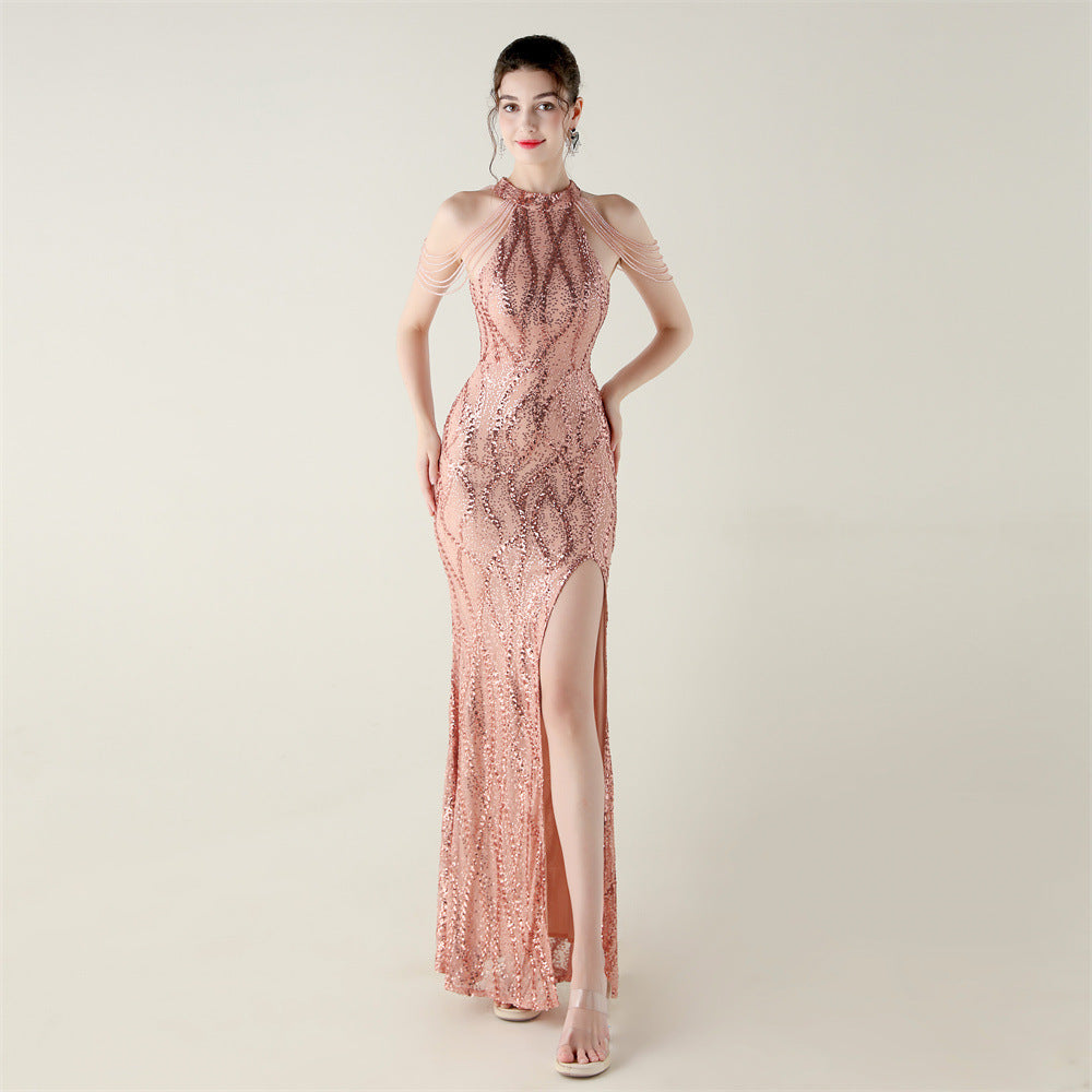 Women sequined sequined tube flower beaded sexy backless fishtail Formal Party evening dress 12