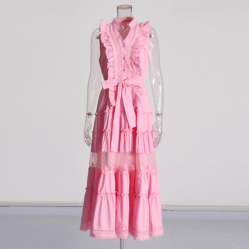 Women's Sleeveless Ruffle Chic Slim Waist Fashion Long Dress 12