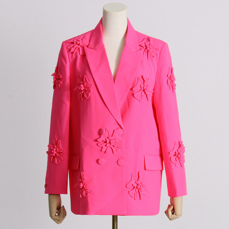 Women double-breasted floral Patchwork Blazer + high-waisted Bell Bottom pants two-piece set 18