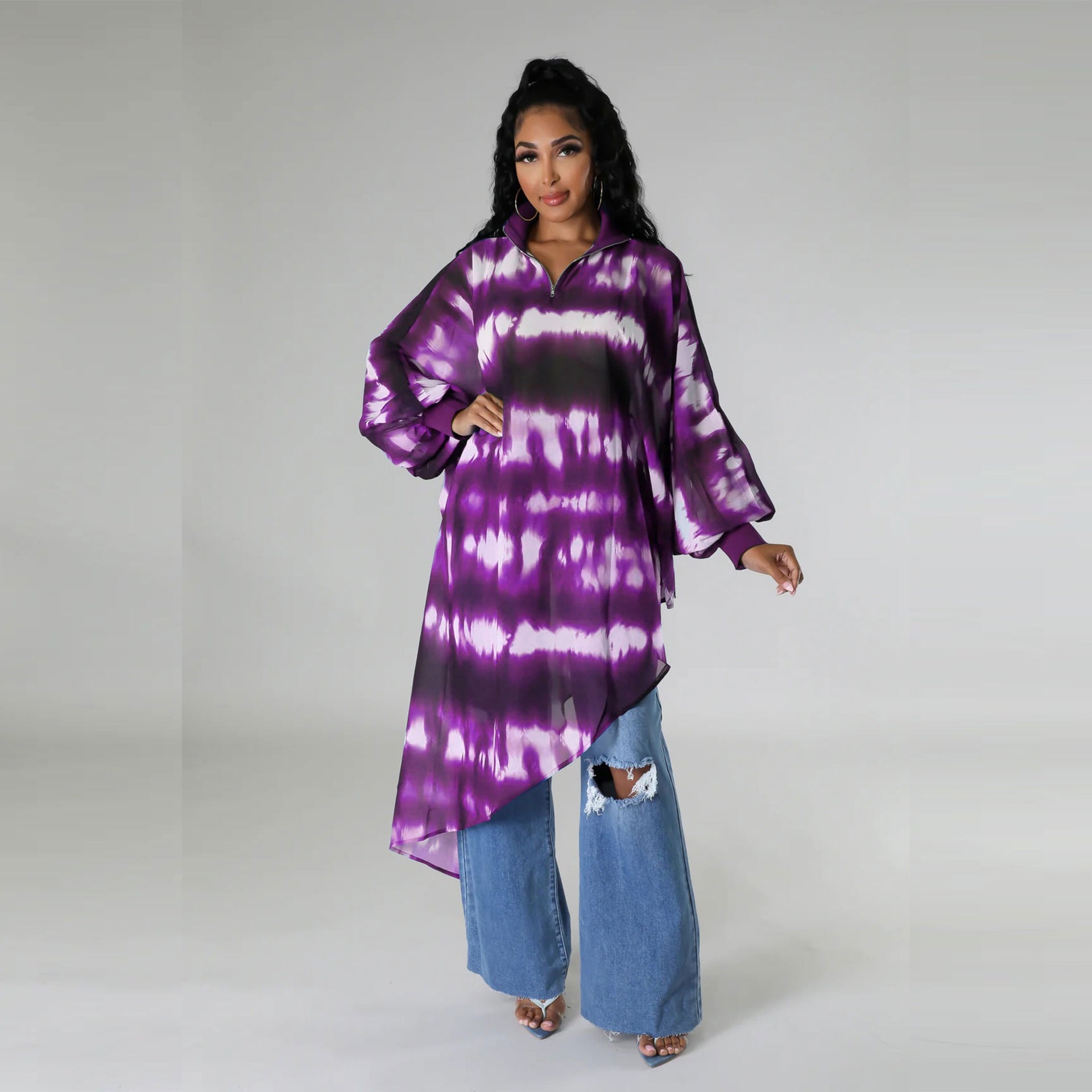 Sexy Casual Print Long Sleeve Irregular Loose Dress