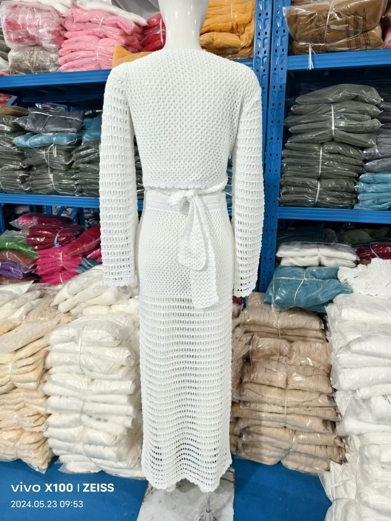 Summer Beach Suit Female Solid Color Sexy Knitting Hollow Beach Crochet Two Piece Skirt Set 7