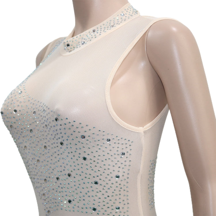 Winter Sexy White Beaded Mesh Patch Sleeveless Evening Dress 7