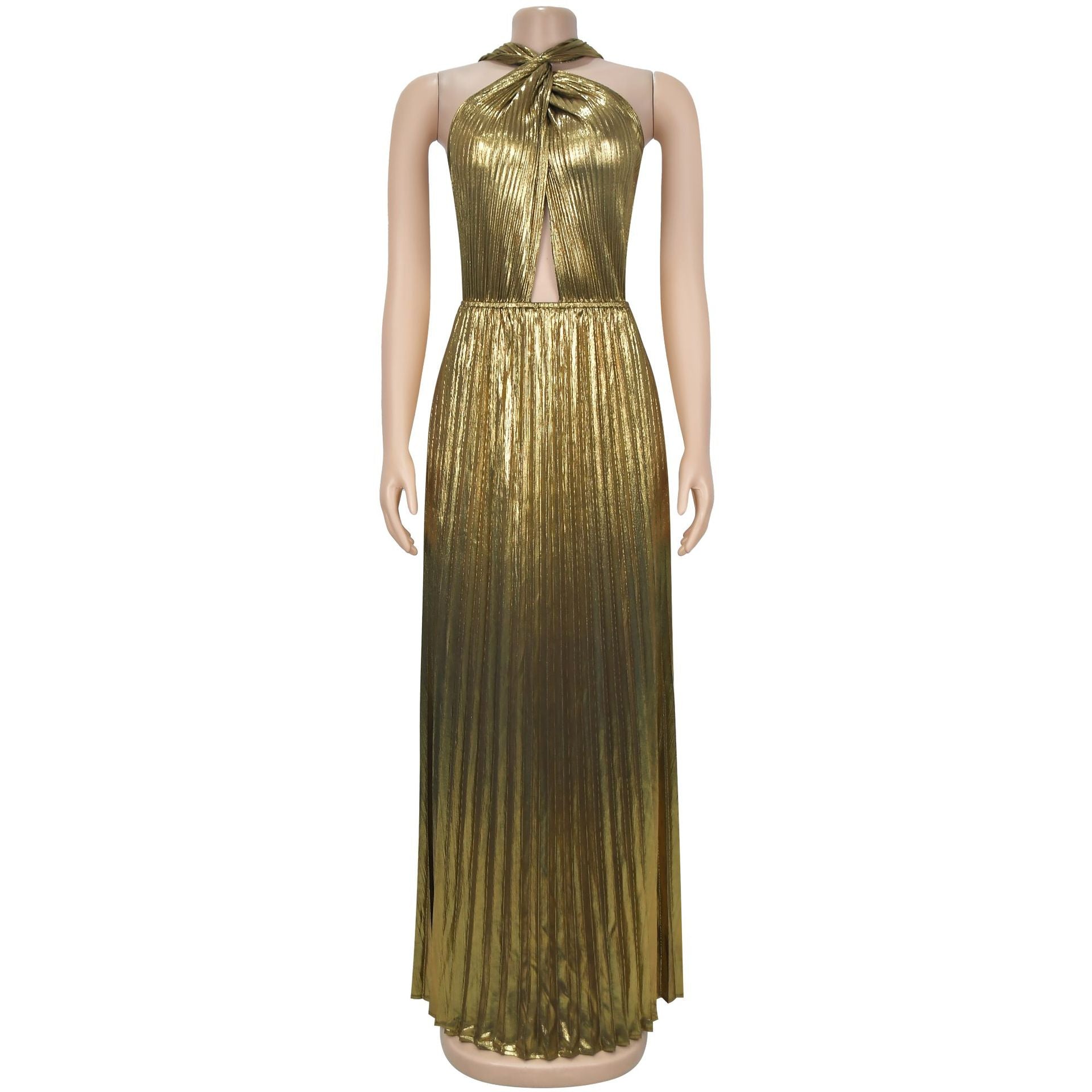 Fashion Women's Elegant Shiny Solid Color Pleated Long Dress 11