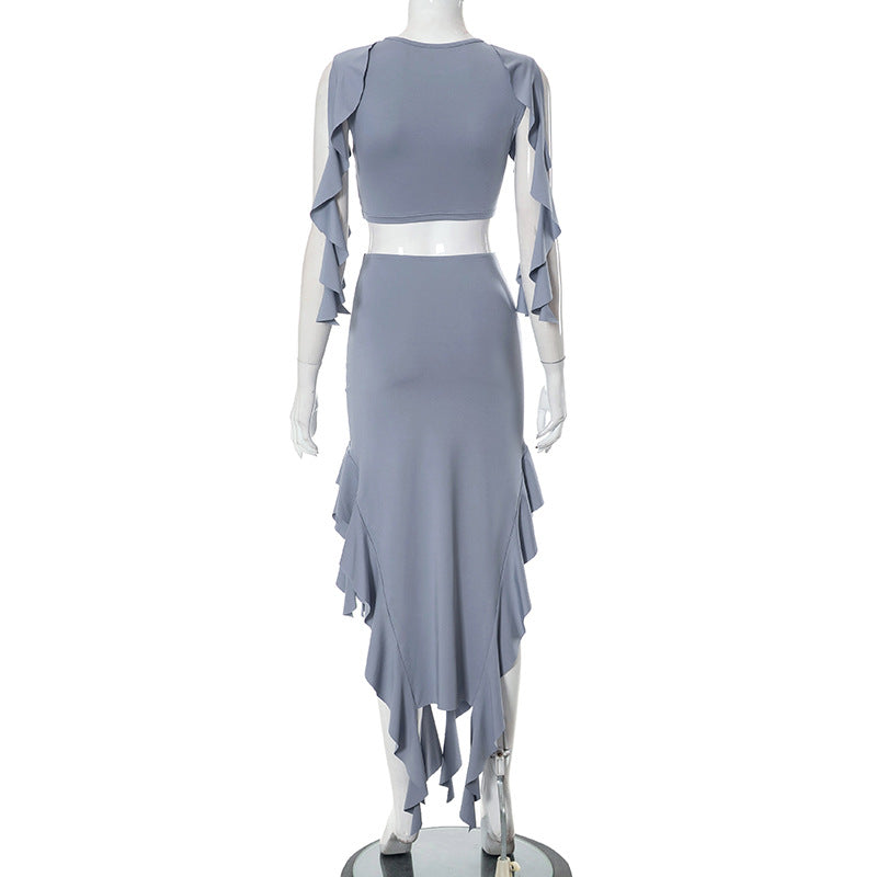 Women's Summer Ruffle Sleeveless Crop Top Low Waist Skirt Women's Set 14