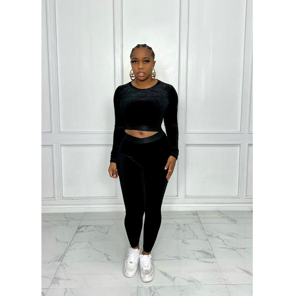 Women Sexy Veet Top and Pant Two-Piece Set 4