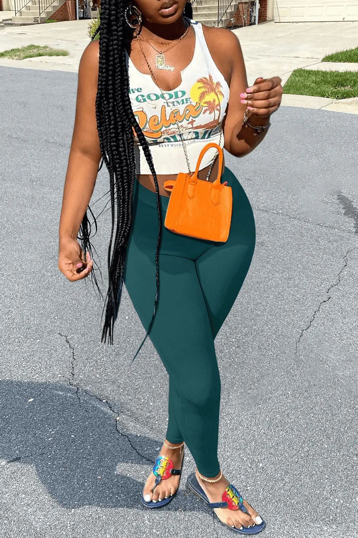 Women's Sexy Fashion Printed Vest Solid Pants Two Piece Set 5