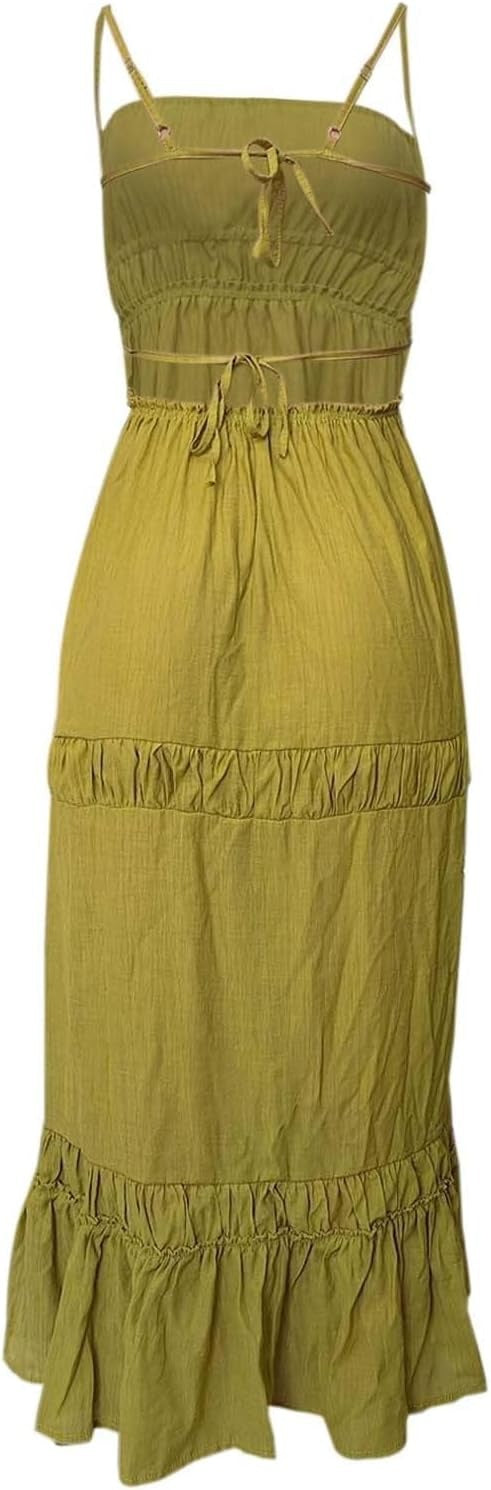 Spring and Summer Fashion Sexy Pleated Low Back Strap Dress 9