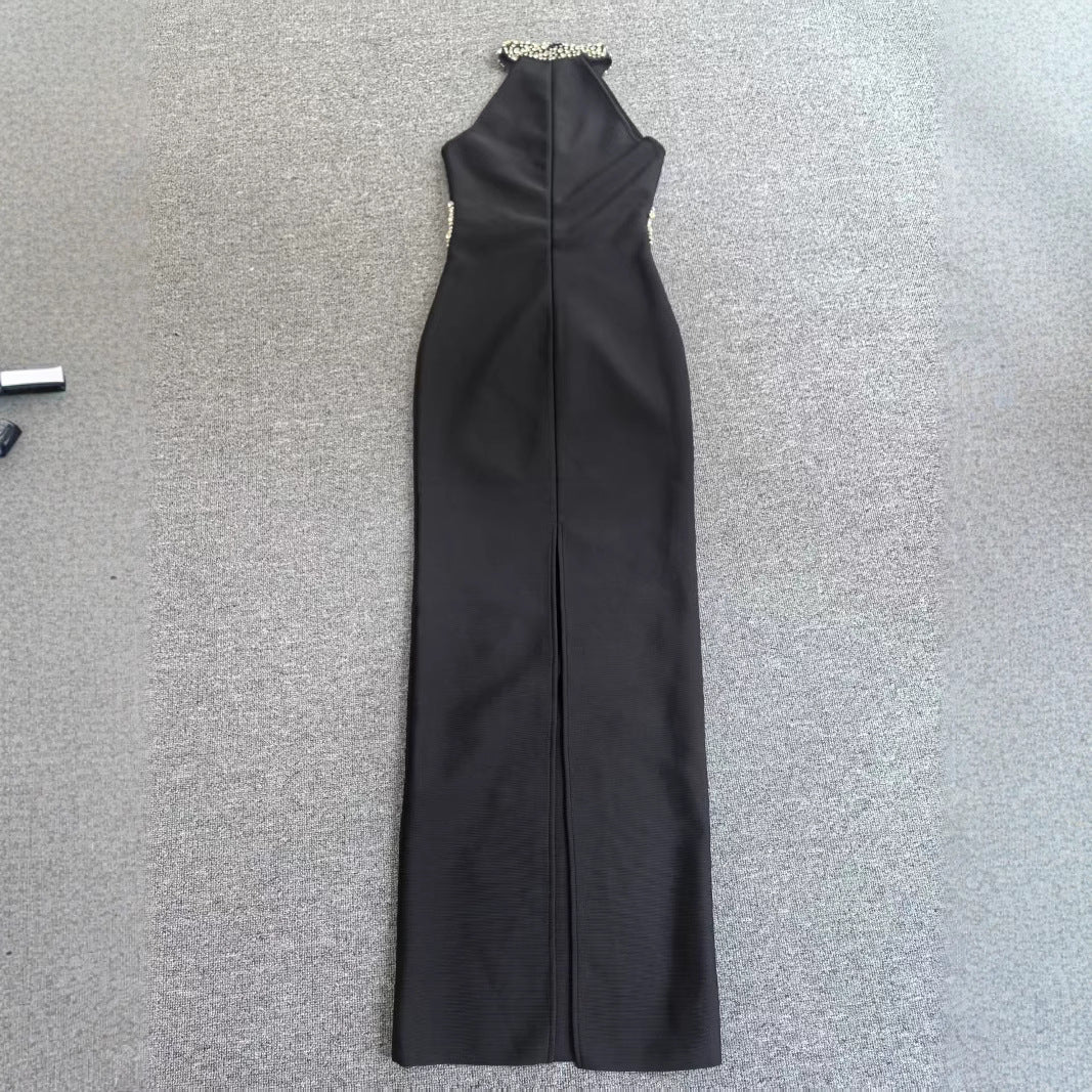 Women Black Luxury Heavy Beaded Formal Party Evening Dress 5