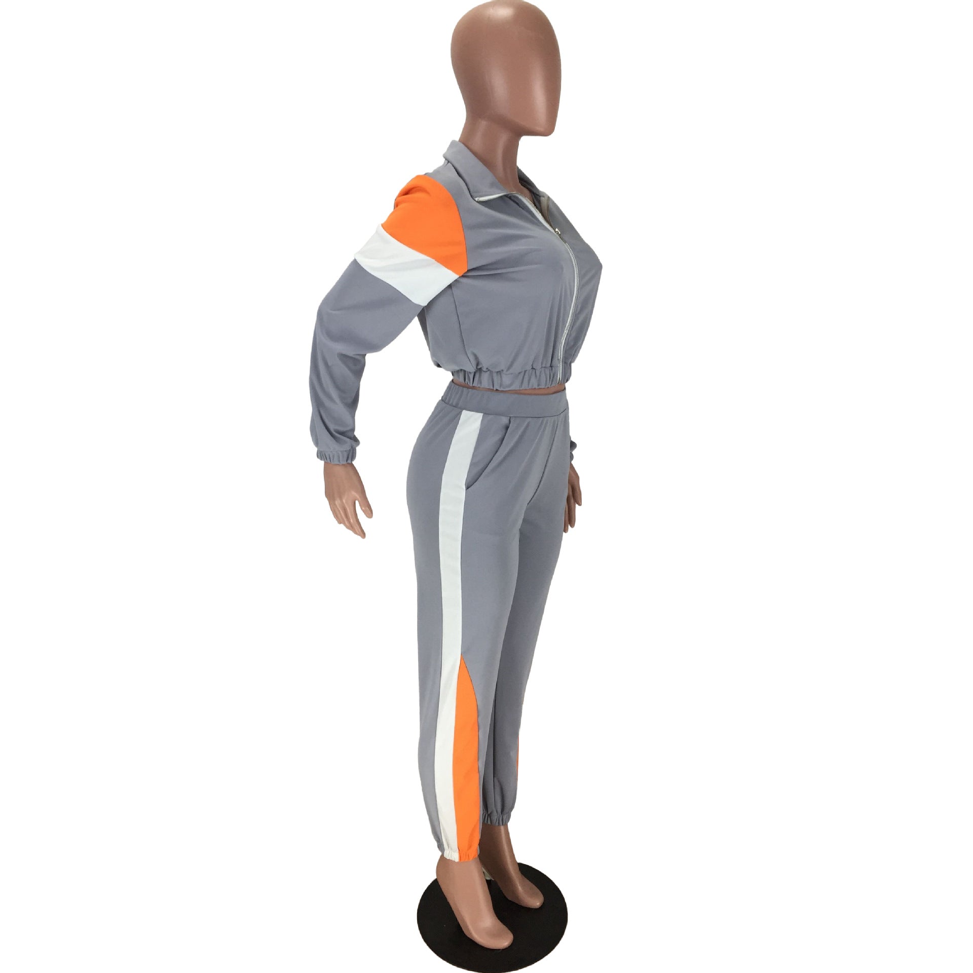 Women's Patchwork Sport Contrast Casual Tracksuit Two Piece Set 43