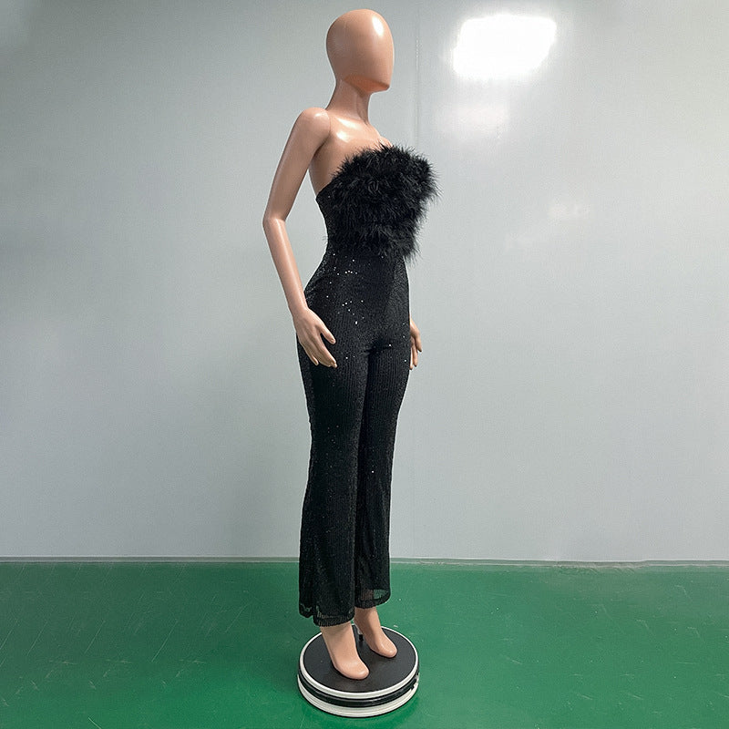 Bell Bottom Feather Strapless Sexy Fashion Jumpsuit 31